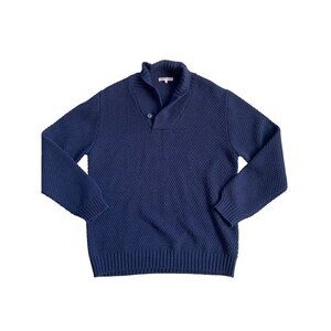 Romeo Gigli mock neck half-button collared pullover sweater Men's XL Navy Wool